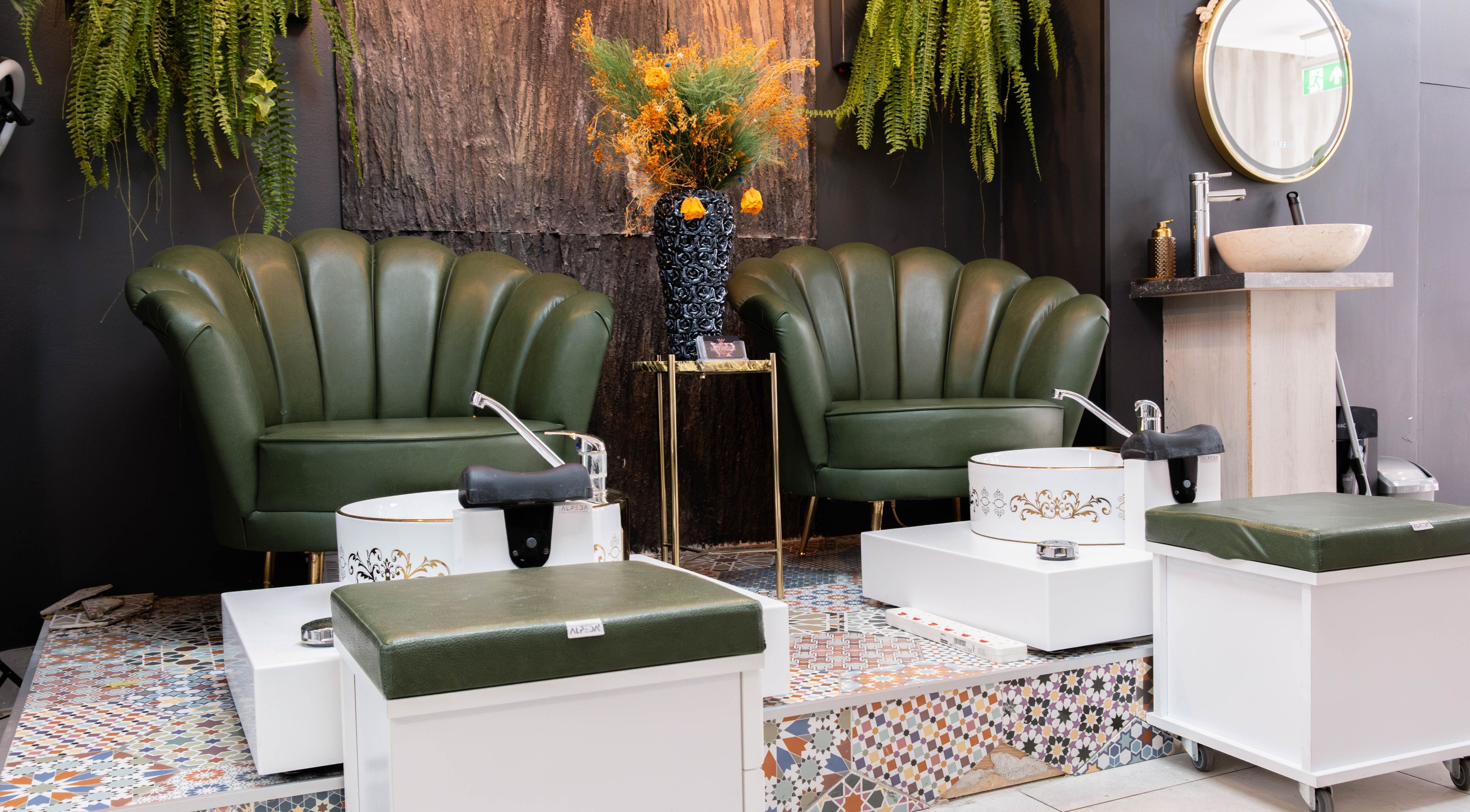 Luxurious pedicure chairs at Viktoria Pereviazko Professional Nails Artist, London, England, GB.