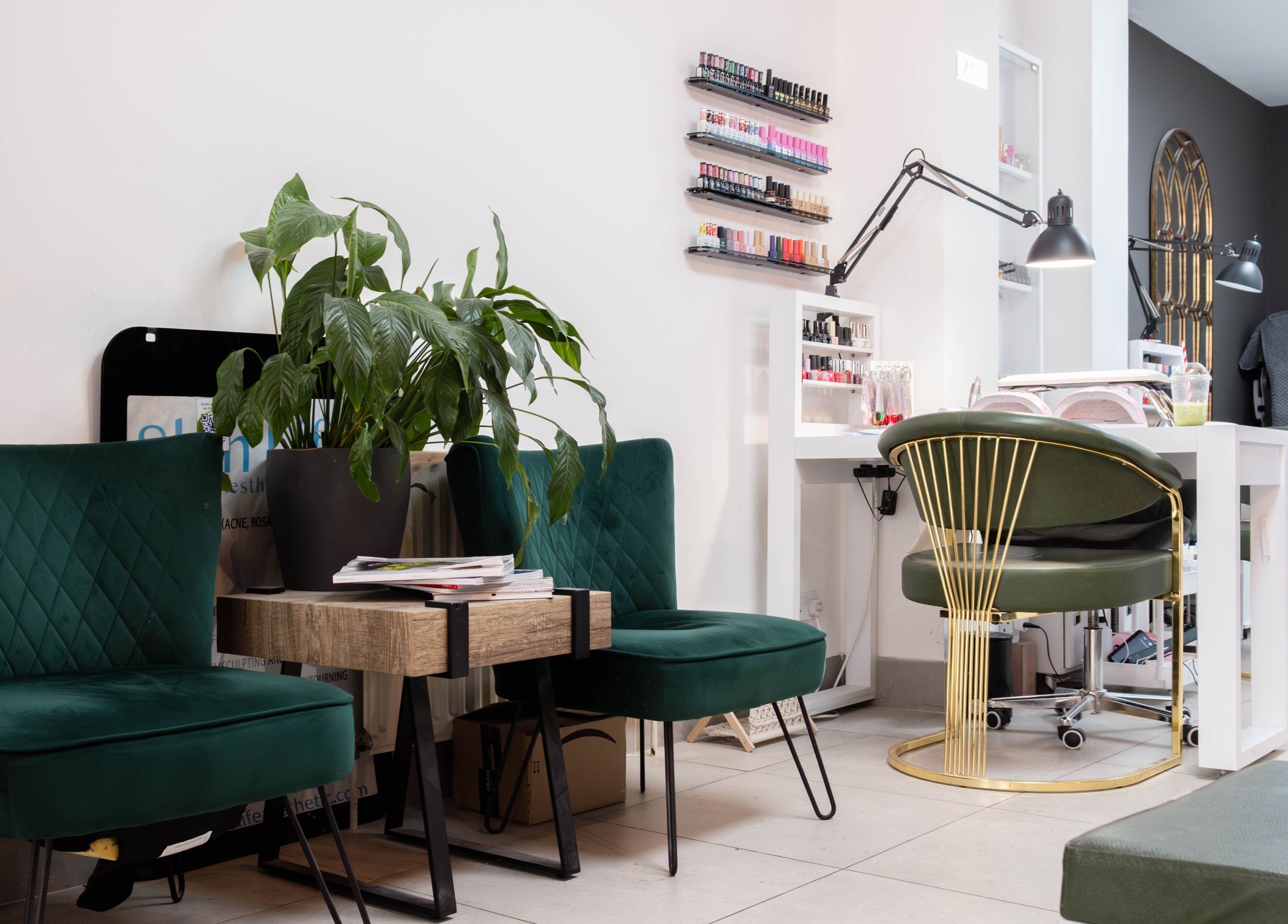 Elegant nail salon at Viktoria Pereviazko Professional Nails Artist, London, England, GB with modern decor.