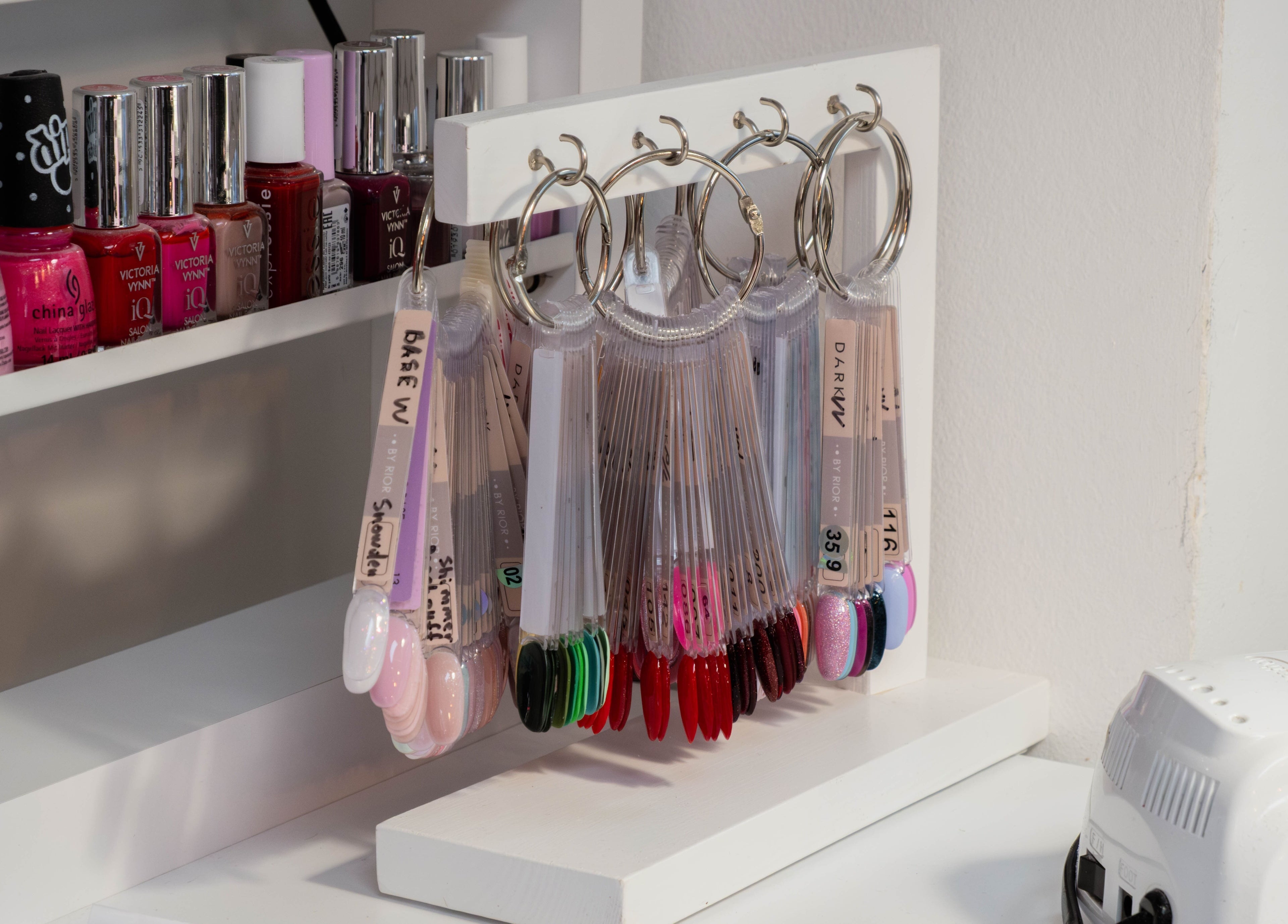 Nail polish palette at Viktoria Pereviazko Professional Nails Artist, London, England, GB.