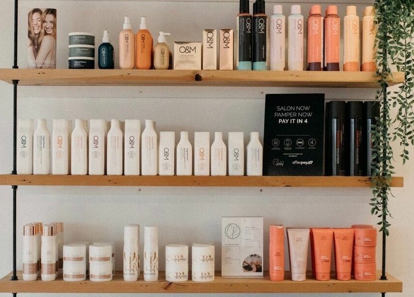 Stylish product shelves at The Color Room Glenbrook, Glenbrook, New South Wales, AU showing premium haircare.