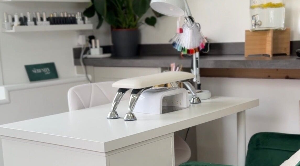 Elegant manicure station at The Serenity Salon, Fareham, England, GB. Modern and inviting decor.