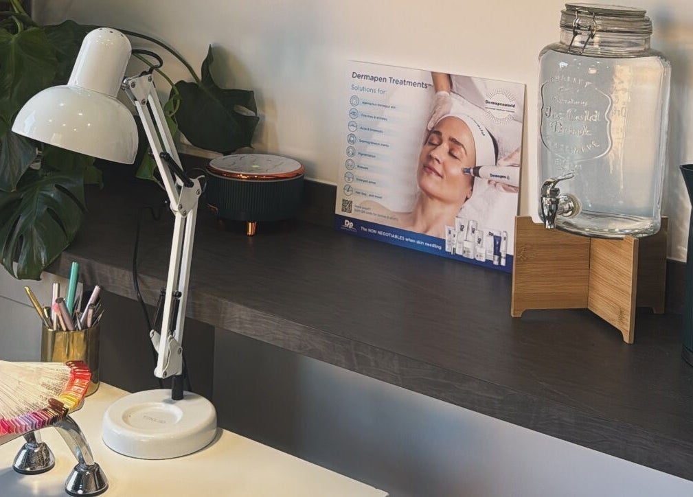Nail color display and spa decor at The Serenity Salon, Fareham, England, GB.