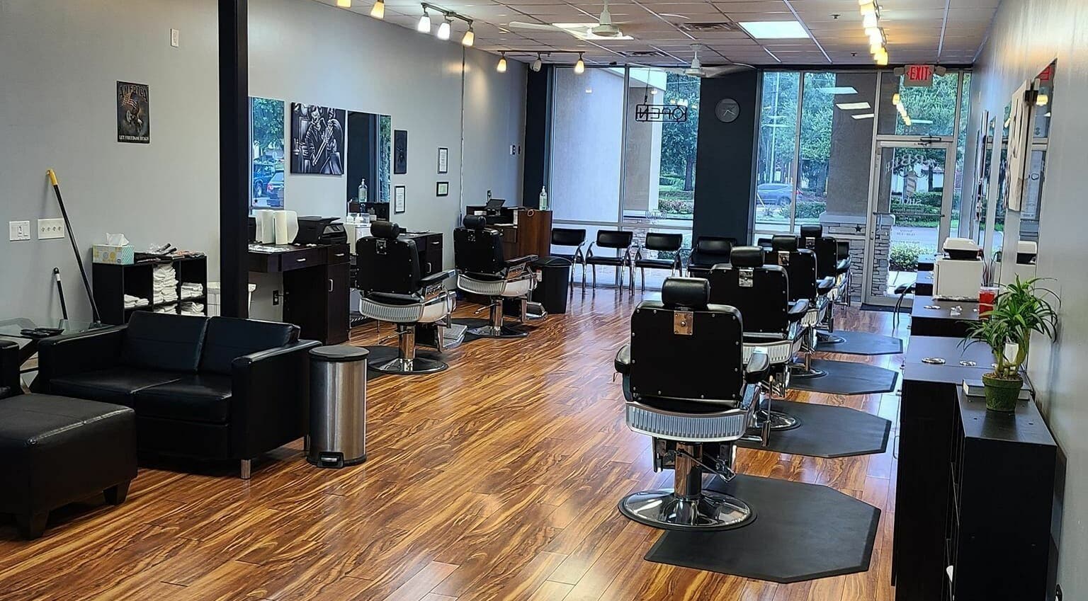 Modern barber chair setup at Blackbeard Barbering Company P.A, Fernandina Beach, Florida, US.