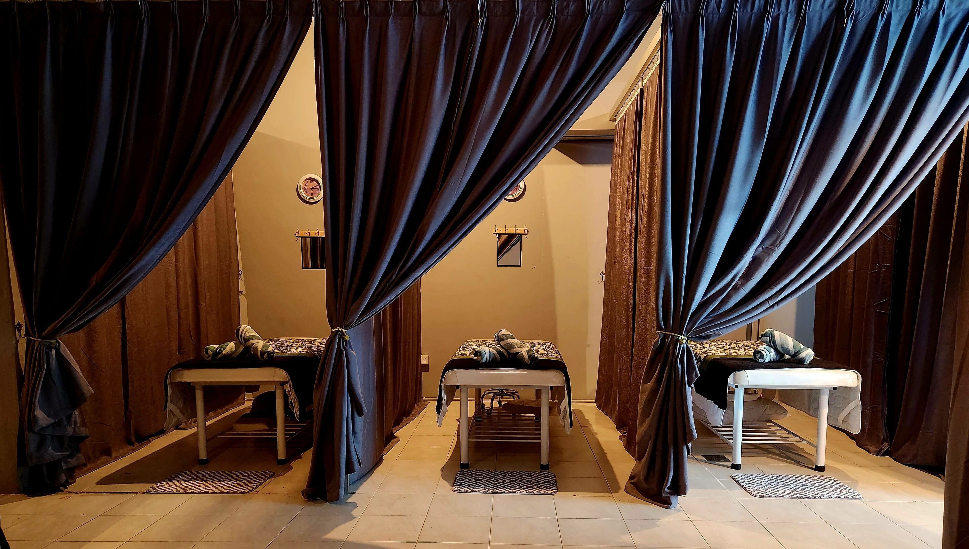 Private massage rooms at LAWA LAWA SPA @Larkin Sentral, Johor Bahru, Johor, MY with elegant draped curtains.