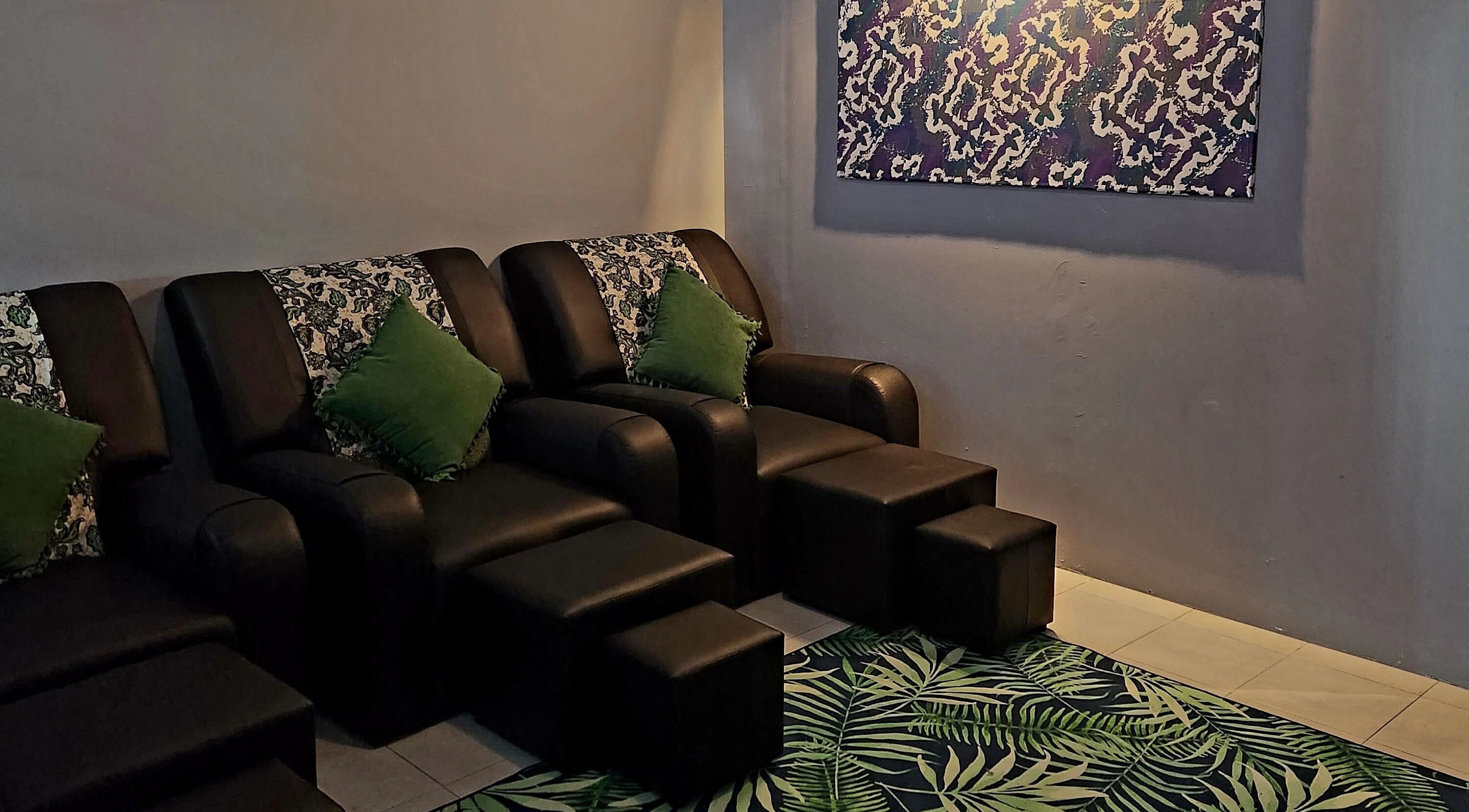 Cozy relaxation seats at LAWA LAWA SPA @Larkin Sentral, Johor Bahru, Johor, MY with decorative pillows and serene ambiance.