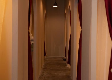 Elegant corridor with red curtains at LAWA LAWA SPA @KSL City Mall, Johor Bahru, Johor, MY.