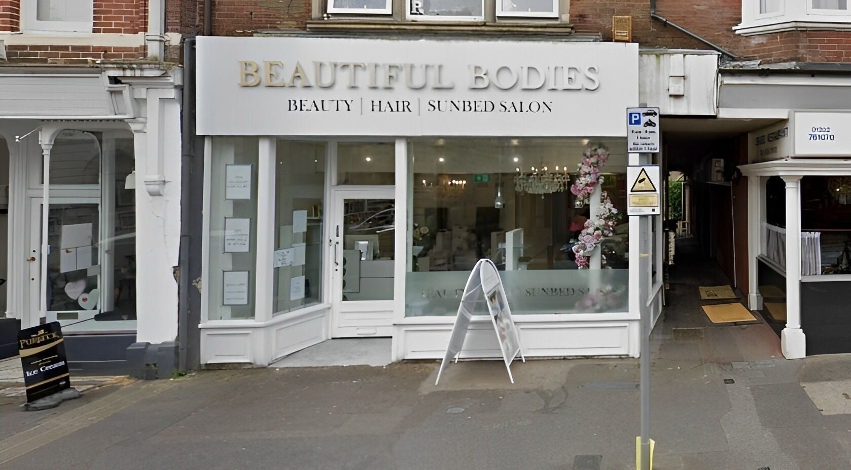 Beautiful Bodies & Aesthetics salon front on a bustling street in Bournemouth, England, GB.