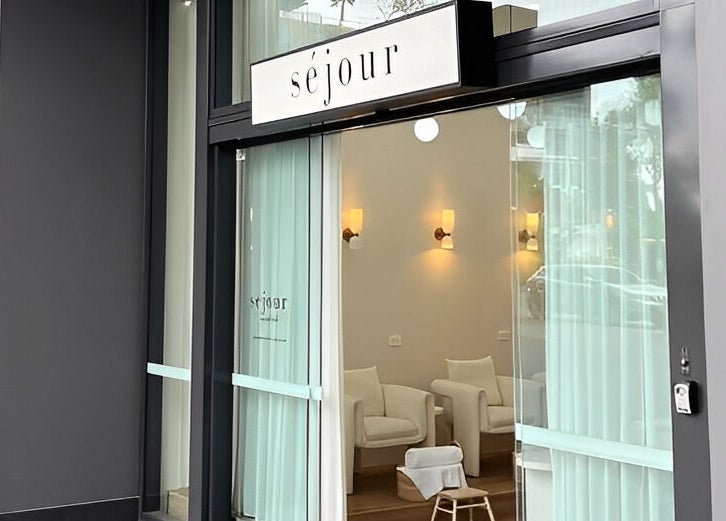 Entrance of Séjour Spa and Nails at Eastgardens, New South Wales, AU, showcasing elegant design and welcoming ambiance.