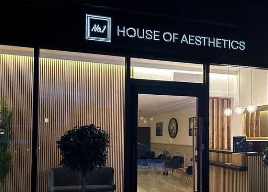 Front view of Lucy Angel in Lowestoft, GB showcasing a modern aesthetic entrance at night.