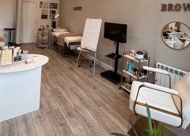 Elegant beauty treatment room at Connect Beauty, Brighton, England, GB, featuring modern decor and equipment.