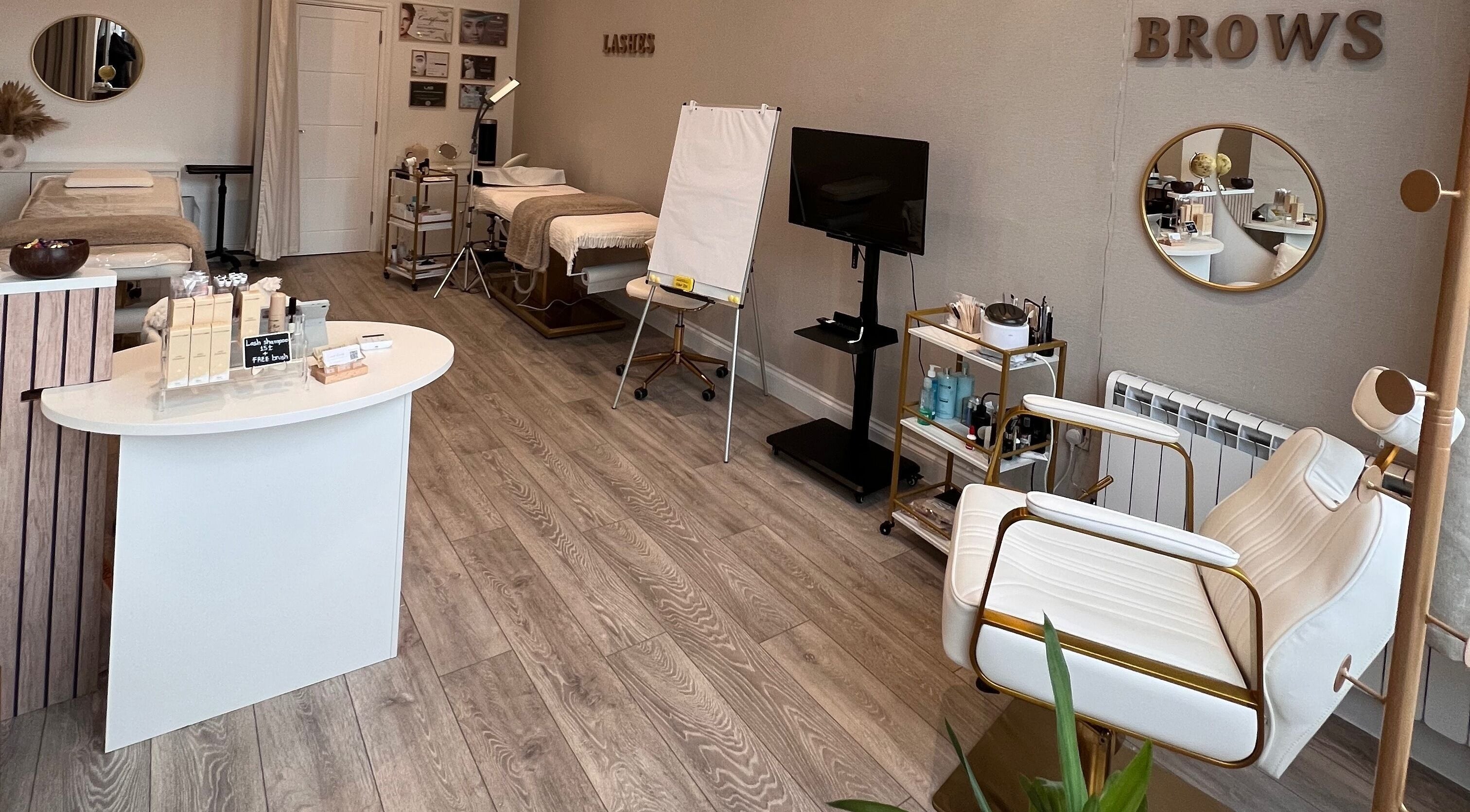 Elegant beauty treatment room at Connect Beauty, Brighton, England, GB, featuring modern decor and equipment.