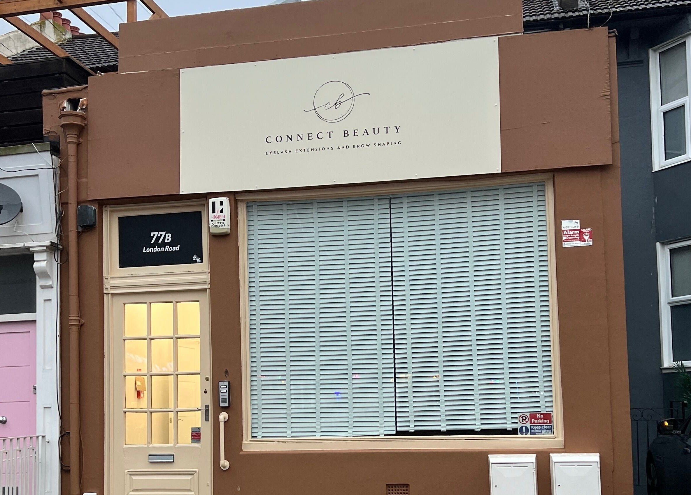 Connect Beauty storefront at 77B London Road, Brighton, England, GB. Eyelash and brow salon.