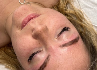 Client receiving eyebrow treatment at Connect Beauty, Brighton, England, GB featuring styled brows.