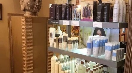 Stylish display of beauty products at Hairknowlogy LLC, Aiken, South Carolina, US, showcasing a variety of brands.