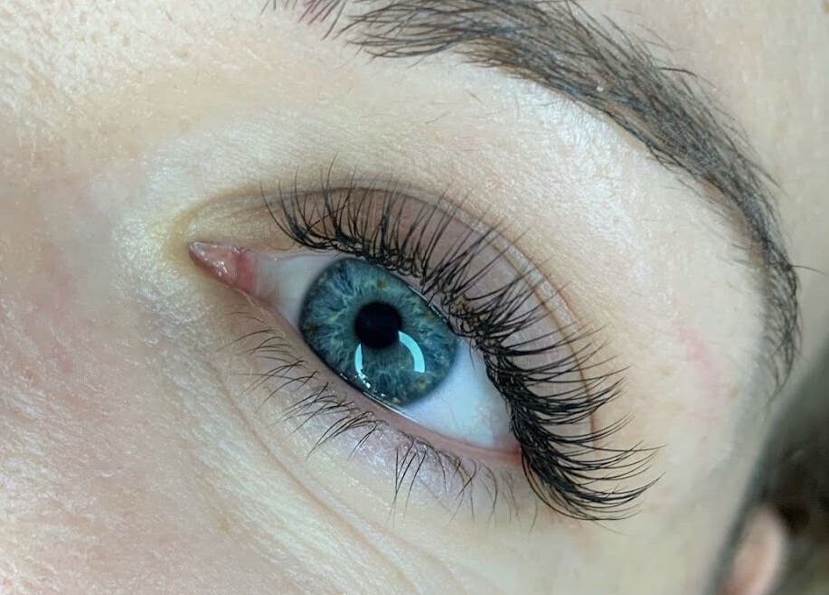 Close-up of flawless eyelash extensions at Lash by Daria, London, England, GB.