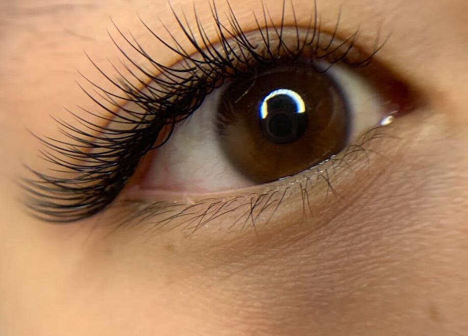 Close-up of expertly styled lashes at Lash by Daria, London, England, GB.