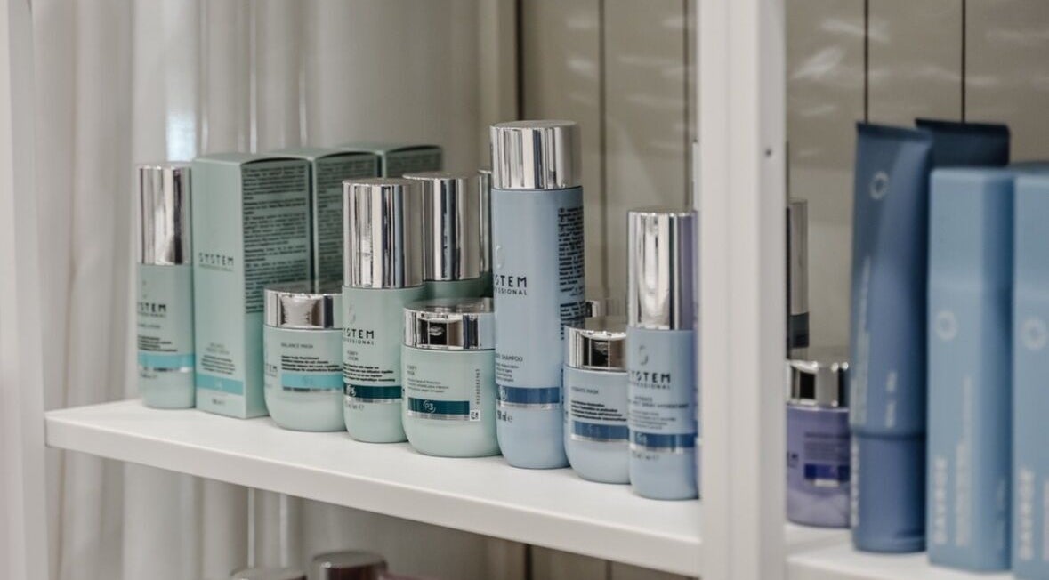 Lux Hair Lounge's premium hair products on display in Narellan, New South Wales, AU, offering luxury hair care.