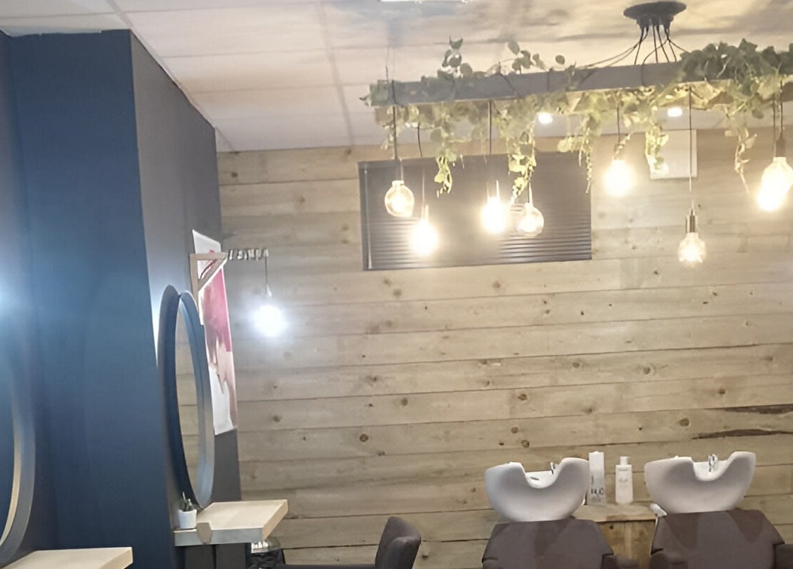 Modern salon interior with stylish decor at Rock N Rollers, Cwmfields, Wales, GB.