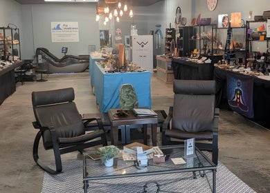 R3 Wellness interior showcasing wellness products and cozy seating in Durham, North Carolina, US.