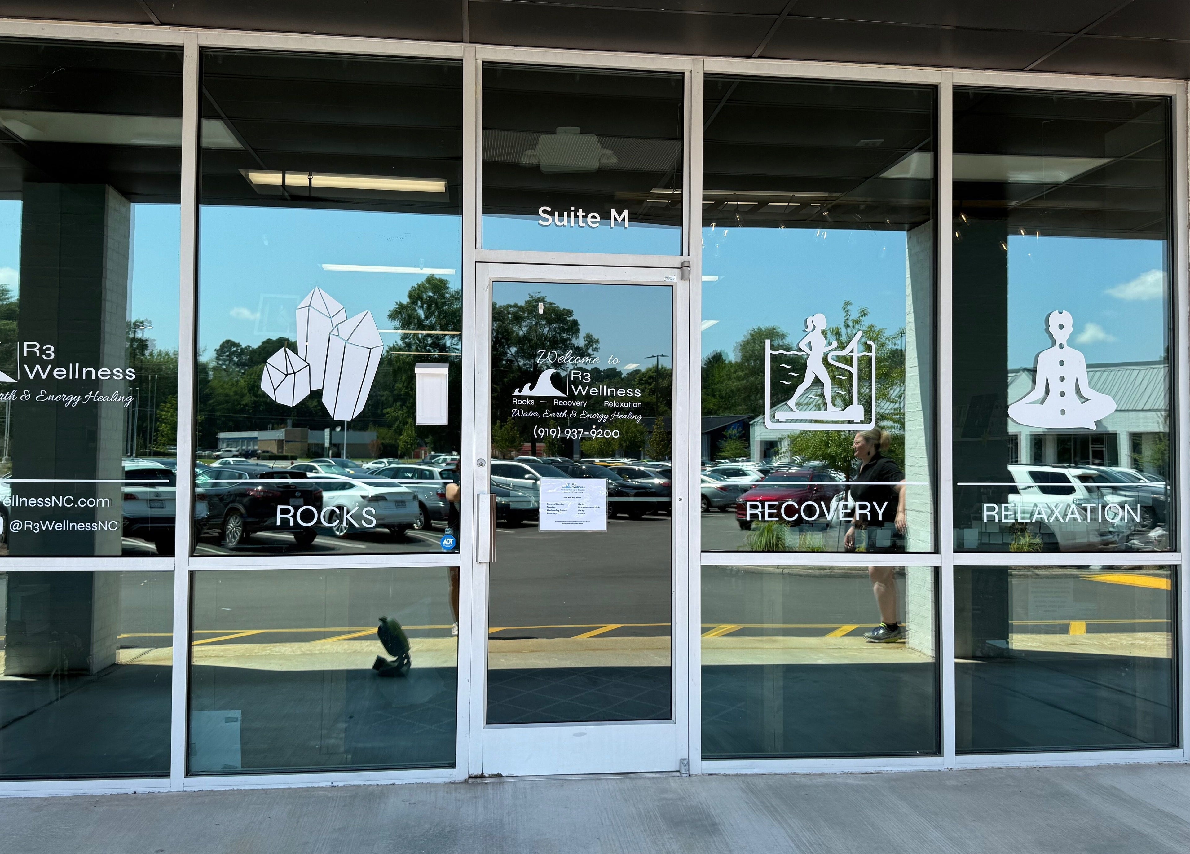 Entrance of R3 Wellness in Durham, North Carolina, US showing rocks, recovery, and relaxation themes.