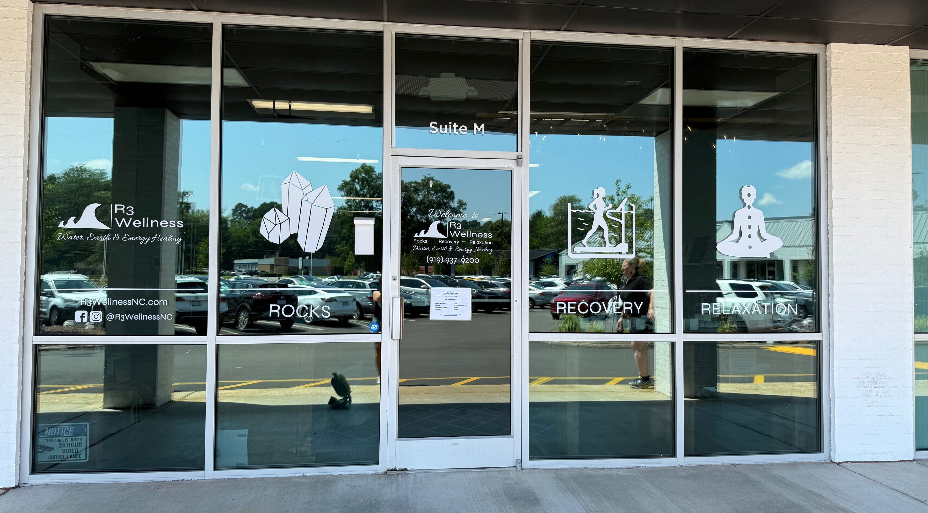 Entrance of R3 Wellness in Durham, North Carolina, US showing rocks, recovery, and relaxation themes.