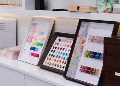 Nail polish selections at Abby Nails Leyton, vibrant displays in London, England, GB.