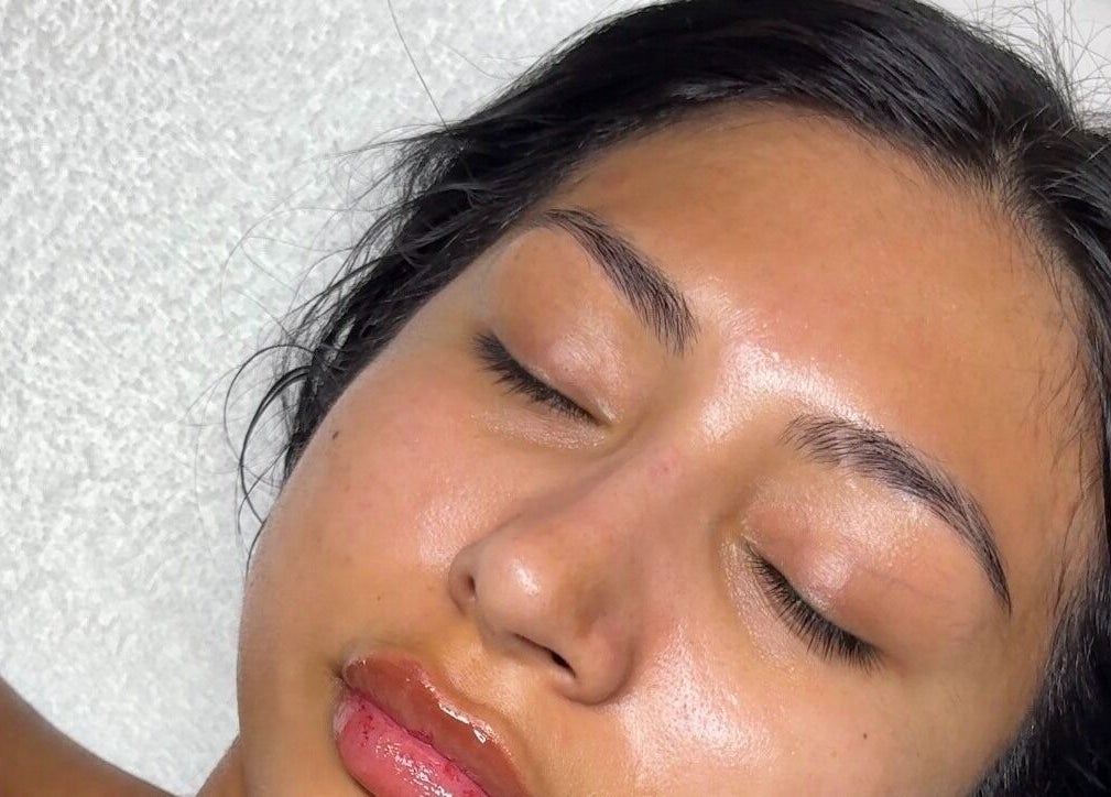 Relaxed client with glowing skin at Lashesxbeautybar, Vaughan, Ontario, CA.