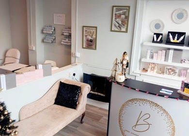 Elegant reception area at Bon Visage Aesthetics Ltd in Shepshed, Loughborough, England, GB with decor and products.