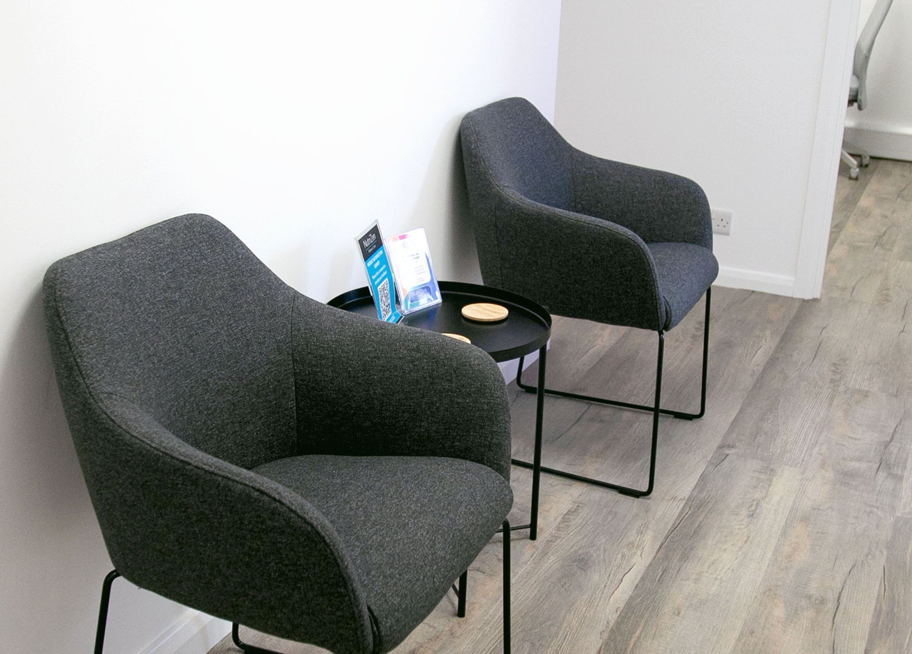Modern seating area at NutriZen Wellness Centre, Wolverton, England, GB offering a calm atmosphere.