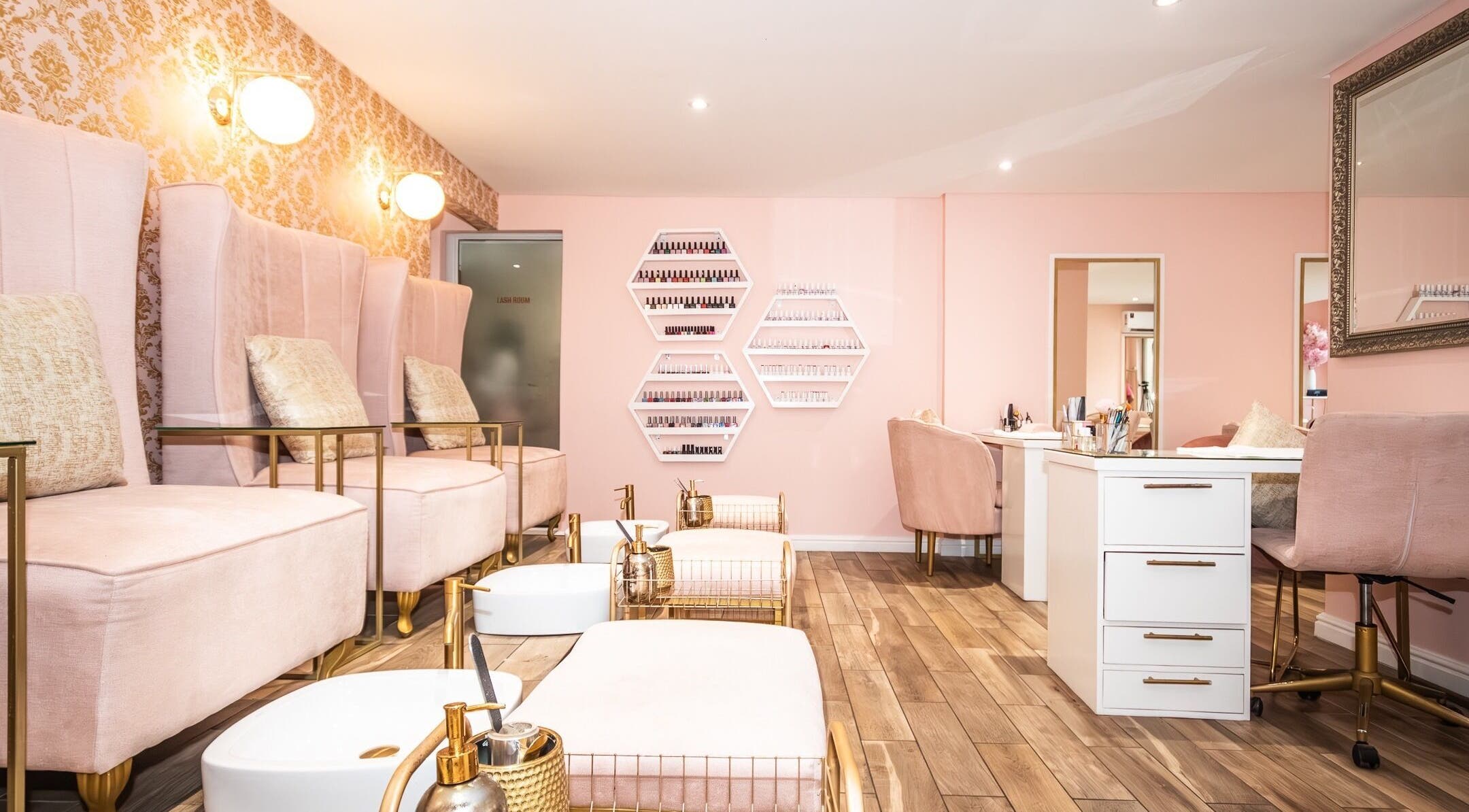 Luxurious nail spa interior at Rose Blvd Beauty Bar SEA POINT, Cape Town, Western Cape, ZA with elegant decor.