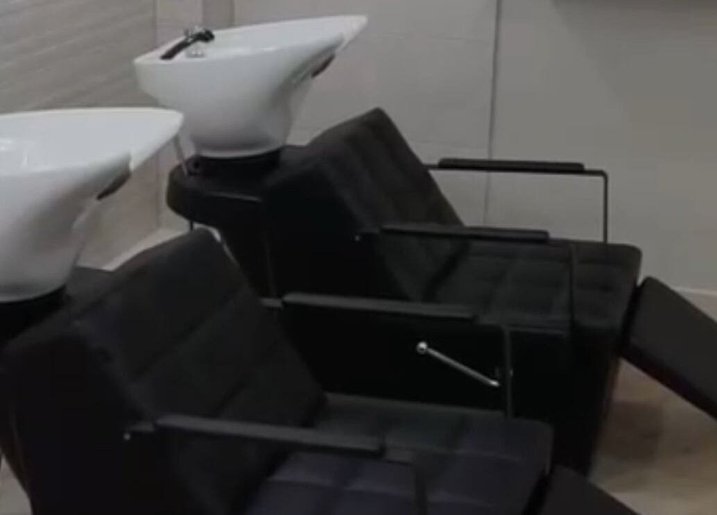 Modern wash stations at Autumn & Easton salon, Glasgow, Scotland, GB. Perfect for beauty treatments.