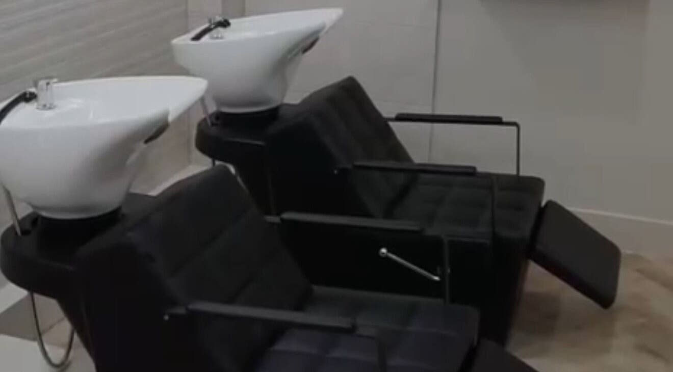 Modern wash stations at Autumn & Easton salon, Glasgow, Scotland, GB. Perfect for beauty treatments.