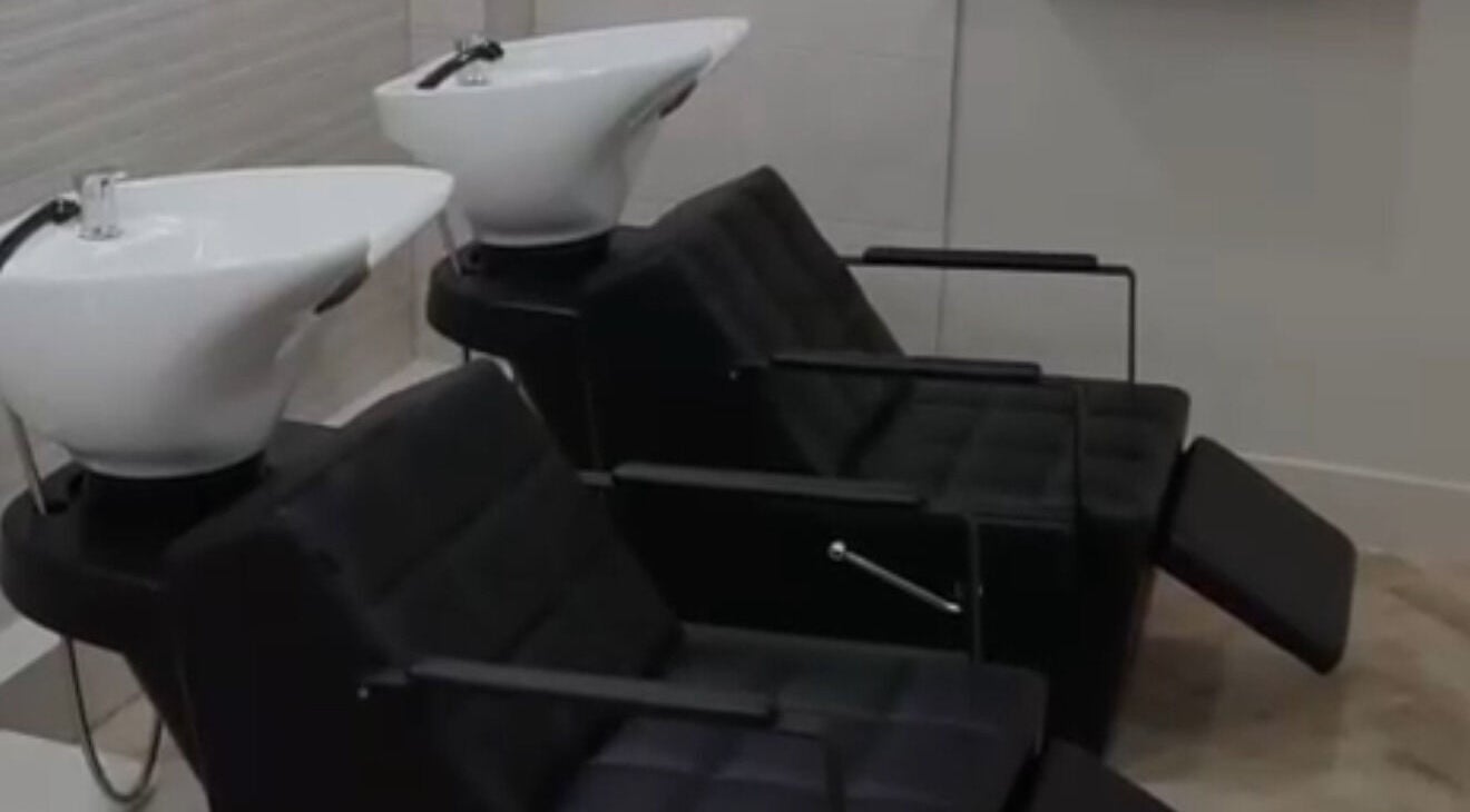 Modern wash stations at Autumn & Easton salon, Glasgow, Scotland, GB. Perfect for beauty treatments.