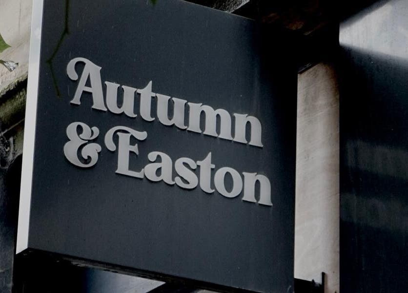Autumn & Easton signboard at Glasgow, Scotland, GB showcasing elegant branding.