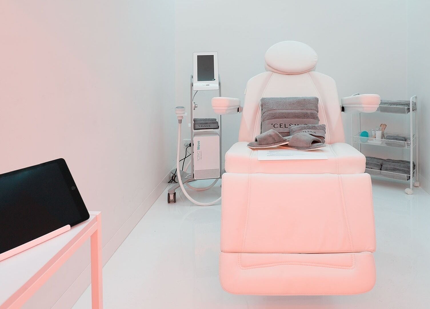 Relaxing therapy room at Celsius Cryotherapy Clinic, Moonee Ponds, VIC, AU showcasing modern equipment and comfort.