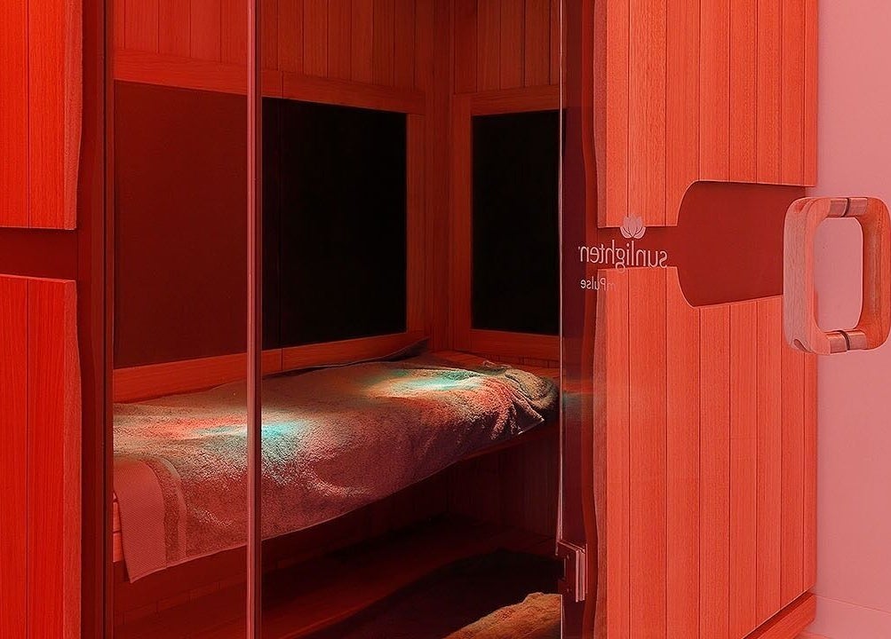 Luxurious infrared sauna at Celsius Cryotherapy Clinic, Moonee Ponds, VIC, AU, offering relaxing wellness therapy.