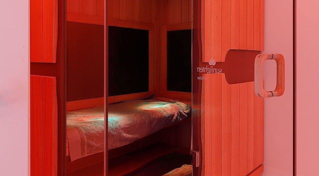 Luxurious infrared sauna at Celsius Cryotherapy Clinic, Moonee Ponds, VIC, AU, offering relaxing wellness therapy.