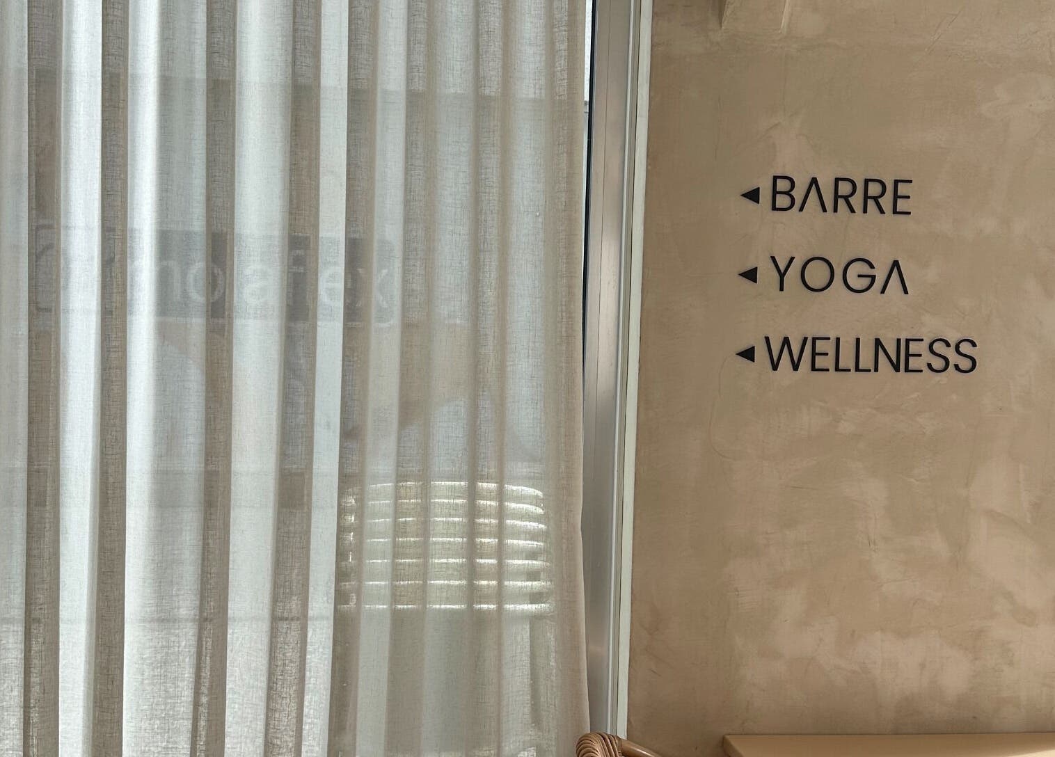 Interior sign for Barre, Yoga, and Wellness at SKIIN (at VARD, Matosinhos) in Matosinhos, Porto, PT.
