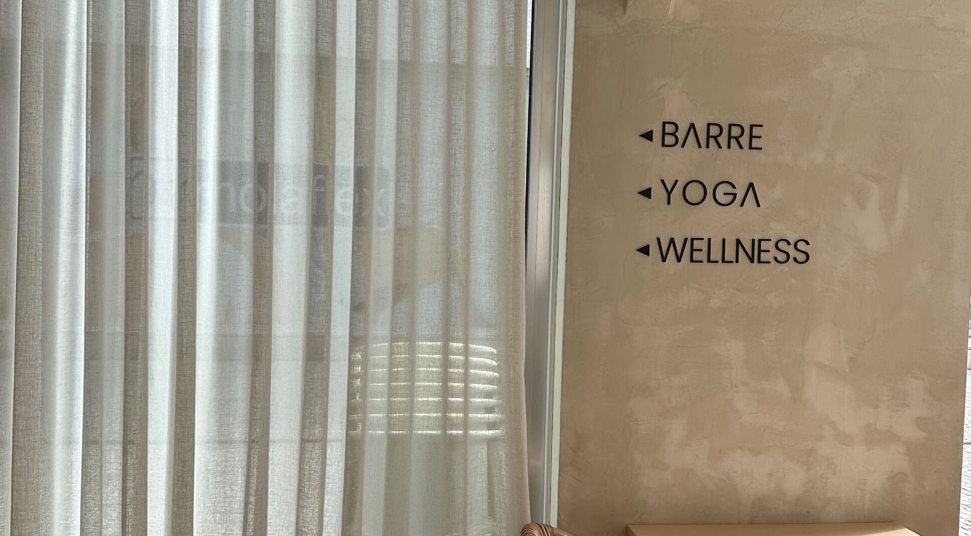 Interior sign for Barre, Yoga, and Wellness at SKIIN (at VARD, Matosinhos) in Matosinhos, Porto, PT.