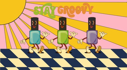 Animated nail polish bottles dancing at Groovy Beauty Studio, Idaho Falls, Idaho, US.