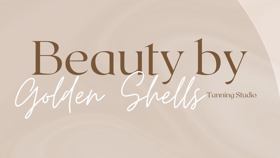 Logo of Beauty by Golden Shells, a tanning studio in Leeds, England, GB, with elegant text on a beige background.