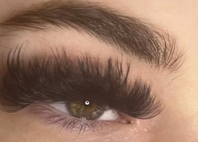 Close-up of lush eyelashes at Beauty by Golden Shells, Leeds, England, GB.