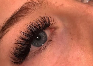 Close-up of eyelash extensions at Beauty by Golden Shells in Leeds, England, GB.