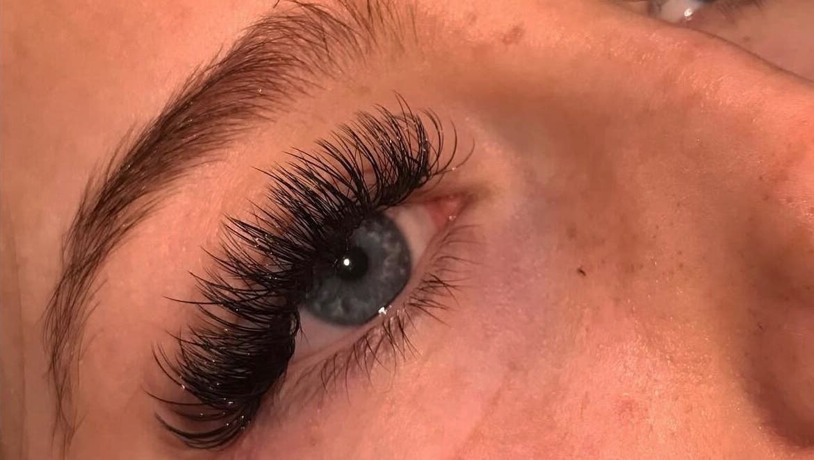 Close-up of flawless eyelash extensions at Beauty by Golden Shells, Leeds, England, GB.