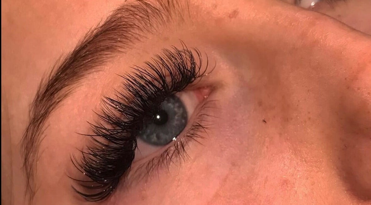 Close-up of flawless eyelash extensions at Beauty by Golden Shells, Leeds, England, GB.