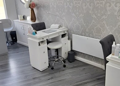 Stylish manicure station at Phoenix Beauty By Marianna Ori, Wirral, England, GB with elegant decor.