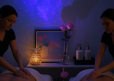 Relaxing massage session at Ten Toes Reflexology, Lawrence, Kansas, US with dim lighting and calm ambiance.