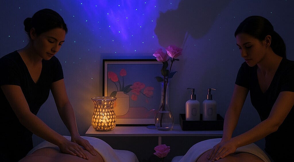 Relaxing massage session at Ten Toes Reflexology, Lawrence, Kansas, US with dim lighting and calm ambiance.