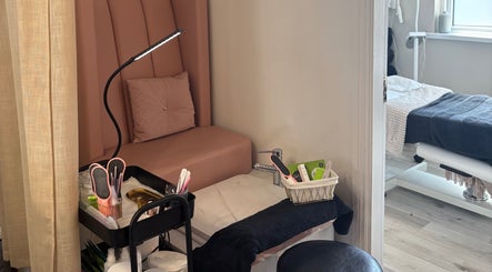 Cozy nail station at NK Nail & Beauty Bar, Moate, County Westmeath, IE, showing tools and vibrant decor.
