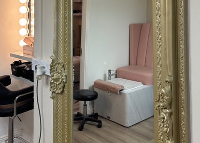 Chic makeup station and pedicure area at NK Nail & Beauty Bar, Moate, County Westmeath, IE.